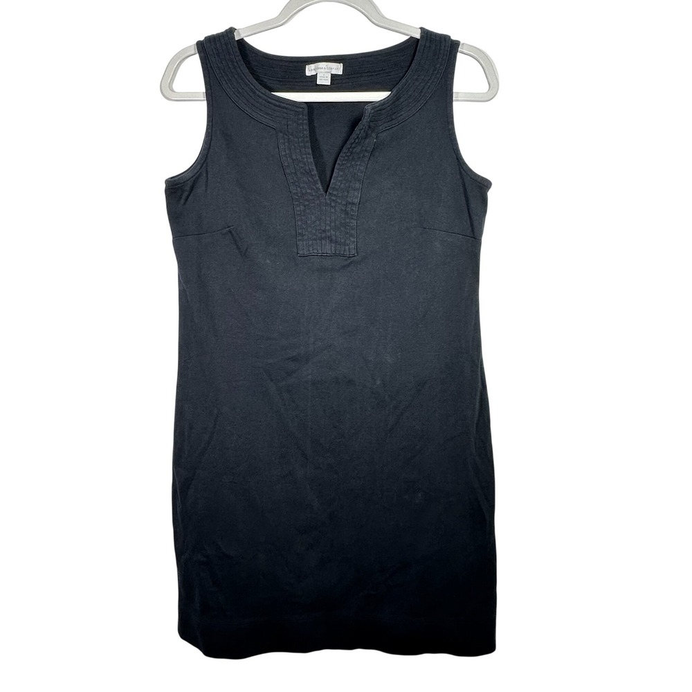 New York & Company Black Cotton Sleeveless Split Neck Shift‎ Dress Small